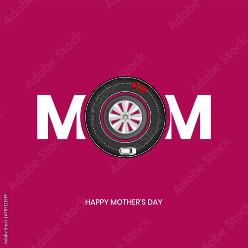 Mother's Day automobile or car brand road transportation concept. Mom with car Happy Mother's Day concept. We love you Mother for everything, Thank you mom, A surprise gift for Mama with car