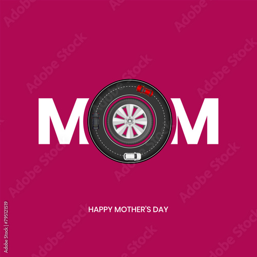 Mother's Day automobile or car brand road transportation concept. Mom with car Happy Mother's Day concept. We love you Mother for everything, Thank you mom, A surprise gift for Mama with car
