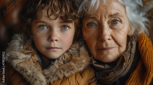 Older Woman and Young Boy With Blue Eyes