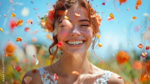 Young Girl Smiling and Throwing Confetti