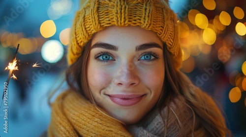 Woman Wearing Yellow Hat and Scarf