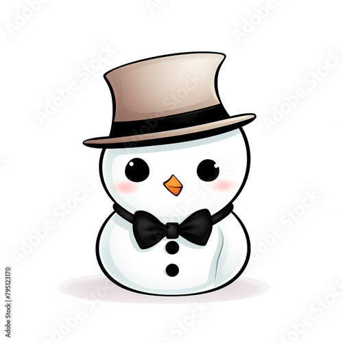 clipart kawaii, cute snowman , soft pastel colour scheme, white background сreated with Generative Ai