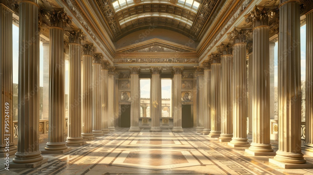 Ancient greek architecture with pillars and a classical interior