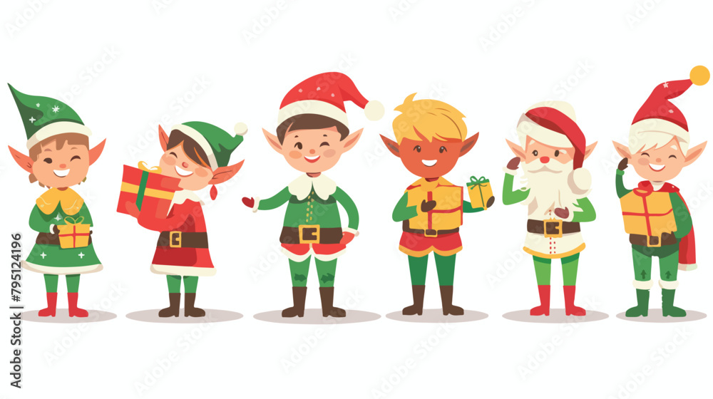 Santa Claus kids cartoon elf helpers vector illustration