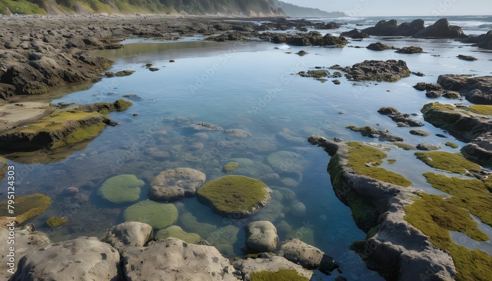 A rocky shoreline with tide pools teeming with lif upscaled 3