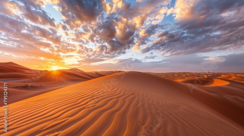 Beautiful desert sand dunes view. generative AI image