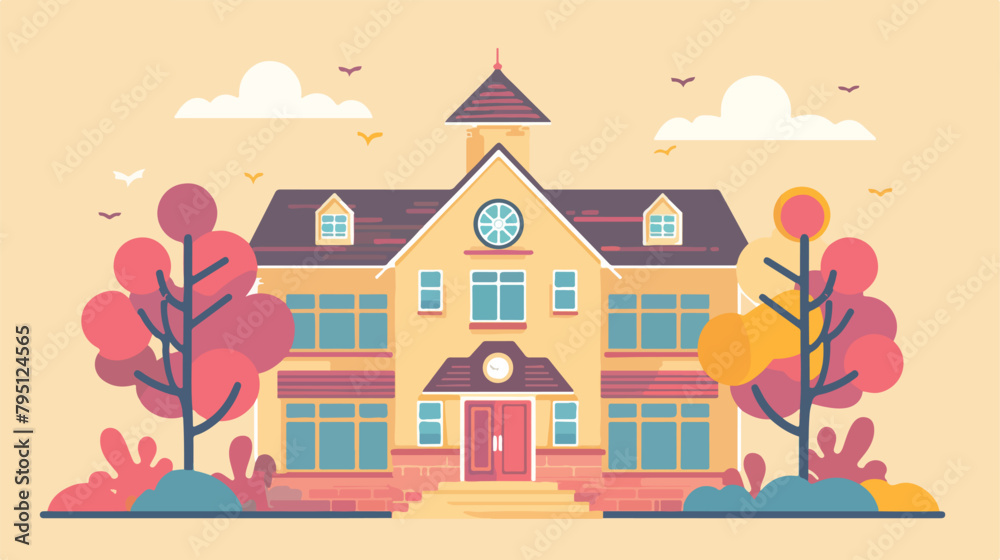 School building. background to school concept cute colorful