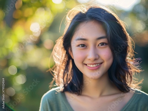 Stunning high resolution photos of a smiling young East Asian woman with her own style. Style