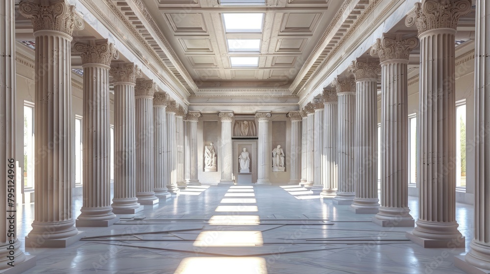 Ancient greek architecture with pillars and a classical interior