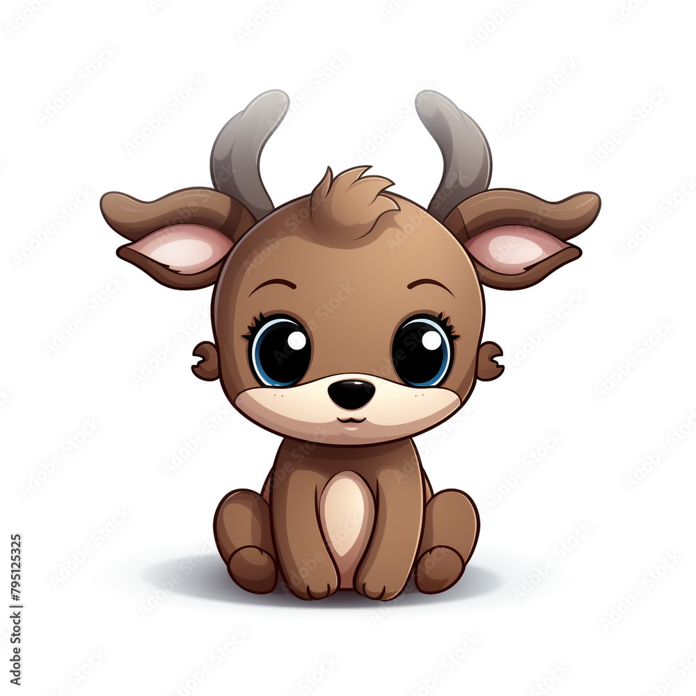 clipart kawaii, cute rudolf reindeer, soft pastel colour scheme, white background сreated with Generative Ai
