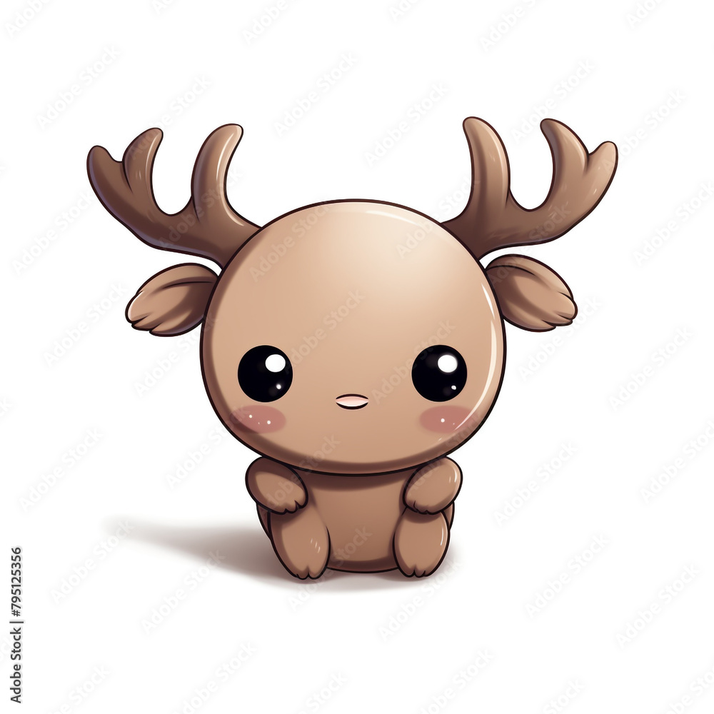 Fototapeta premium clipart kawaii, cute rudolf reindeer, soft pastel colour scheme, white background сreated with Generative Ai