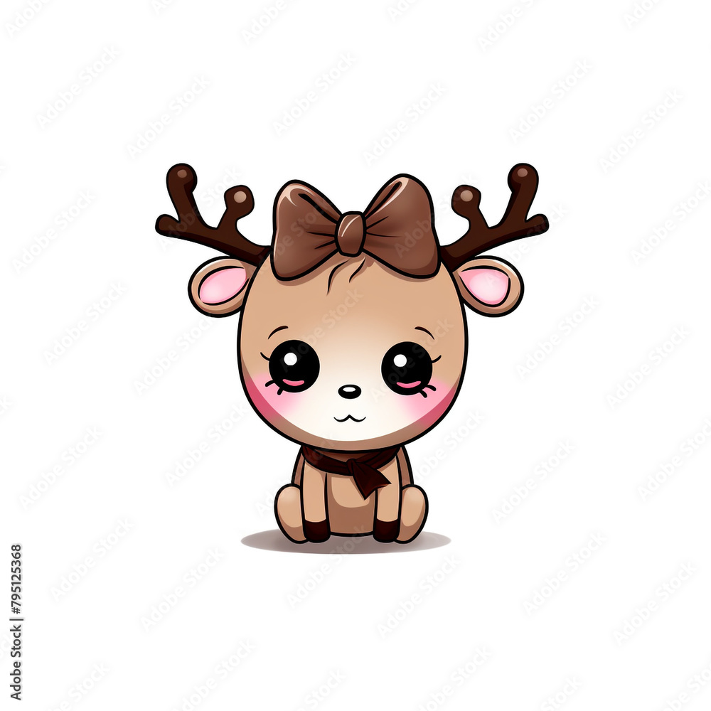 Fototapeta premium clipart kawaii, cute rudolf reindeer, soft pastel colour scheme, white background сreated with Generative Ai