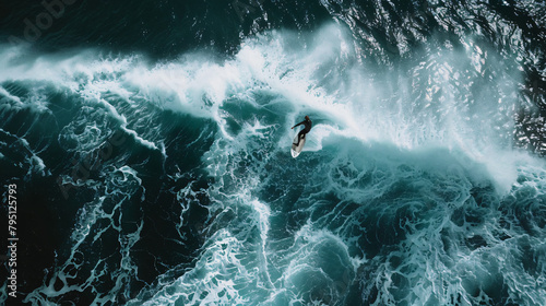 Surfer riding big ocean waves in Nazare Portugal.  © UsamaR