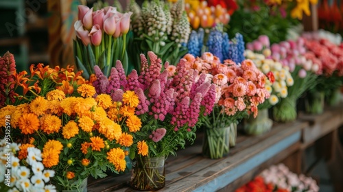 Colorful Variety of Flowers on a Table