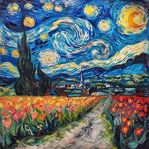 Oil painting, Landscape in style of Van Gogh