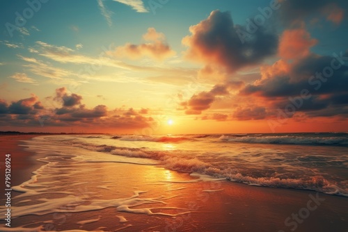 Sunset beach background landscape outdoors horizon © Rawpixel.com
