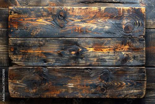 wooden background with burnt wood planks. Created with Ai