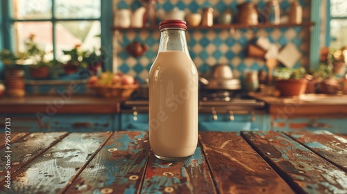 Bottle of Milk on Wooden Table