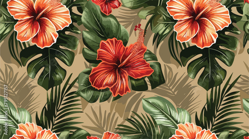 Seamless pattern Exotic hawaiian tropical hibiscus © Tech