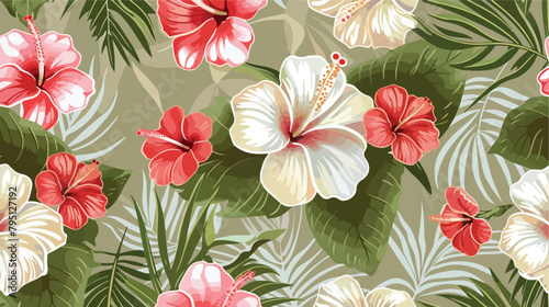 Seamless pattern Exotic hawaiian tropical hibiscus
