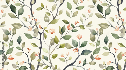 Seamless pattern of spring branches and leaves. for white