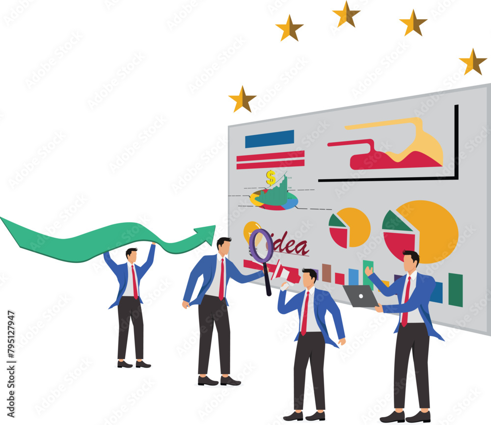 Five stars and a group of businessmen at work Five stars and a group of businessmen at work
