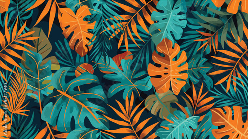 Seamless pattern of tropical leaves dense jungle