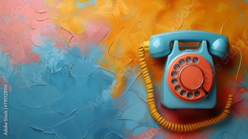 Orange and Blue Phone on Blue and Yellow Background