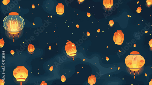 Seamless pattern with Chinese lanterns flying in night photo