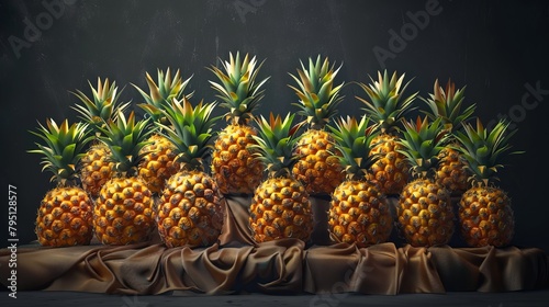 A captivating display of tangy pineapples arranged meticulously in the studio photo