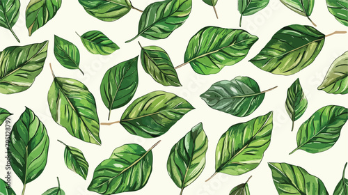 Seamless pattern with hand drawn green leaves Vector © Tech