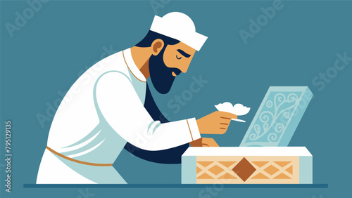 A whiteclad artisan carefully molds intricate designs into a bar of handcrafted soap each one a unique work of art..
