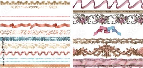 Fancy edges. Scrapbook paper seamless borders, vintage decorative ribbons