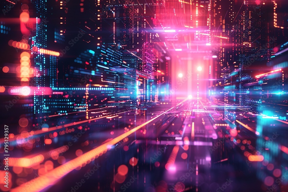 Explore an abstract technological background featuring a matrix of interconnected nodes, pulsating energy streams, and holographic displays symbolizing neural networks Explore an abstract technological background featuring a matrix of interconnected nodes, pulsating energy streams, and holographic displays symbolizing neural networks