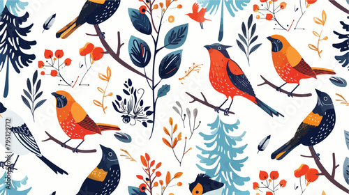 Seamless pattern with wild forest birds on white background © Tech