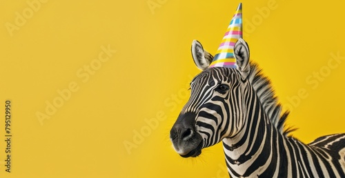 Zebra Wearing Party Hat photo