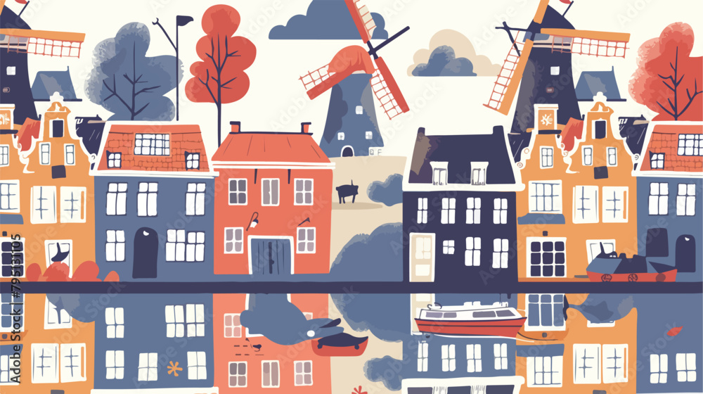 Seamless vector pattern with traditional dutch houses