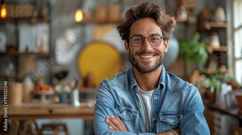 Man With Beard and Glasses Standing in Kitchen