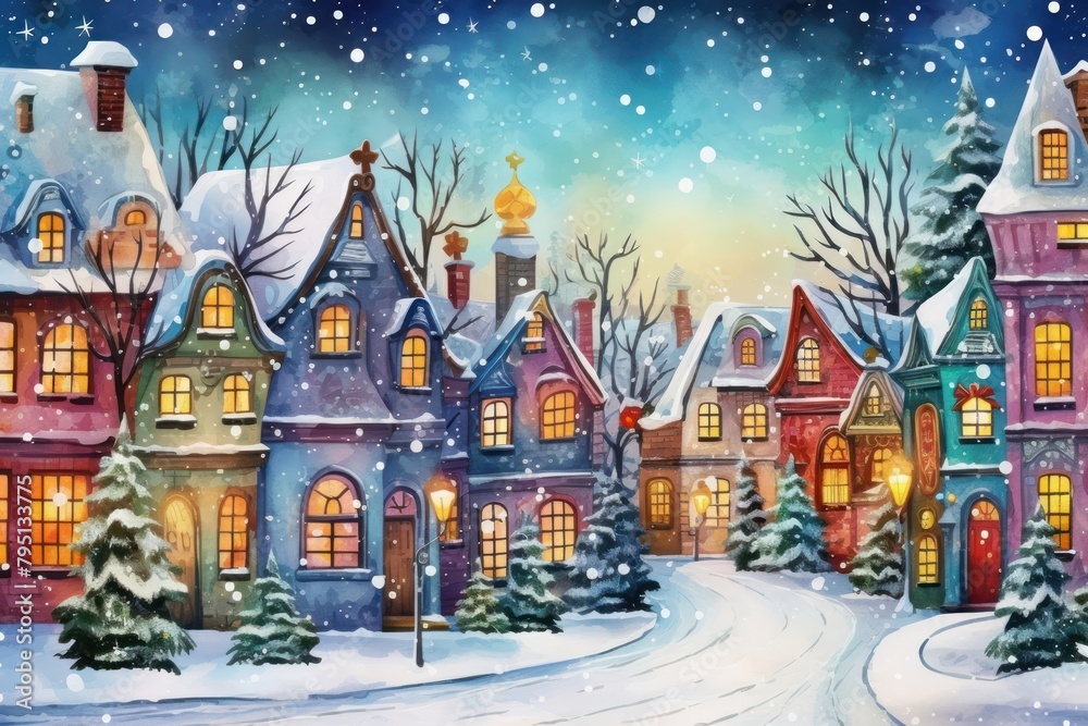 Winter city street christmas architecture building Winter city street christmas architecture building