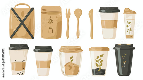 Set of ecological items - reusable coffee cup glass 
