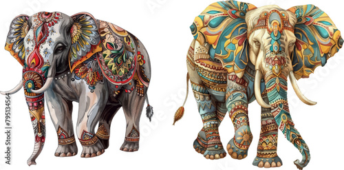 Indian ornate elephant hand drawn colored illistration photo