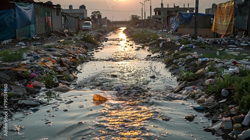A polluted river in a developing country photo