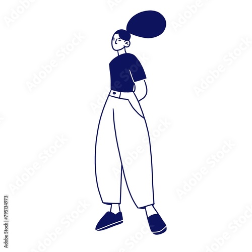 contemporary black and white illustration featuring a beautiful woman in a linear style, exuding urban chic