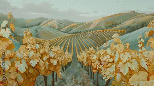 Local vineyard with rows of grapevines, winemaker testing grape quality, scenic hills - (2) photo
