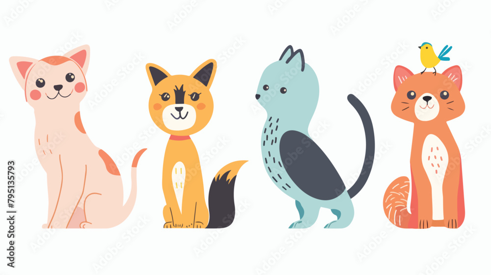 Set of Four pets isolated on white background