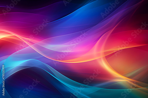 Abstract digital art background. Wallpaper template with colourful neon waves in blue, yellow, red, pink and purple colour. 