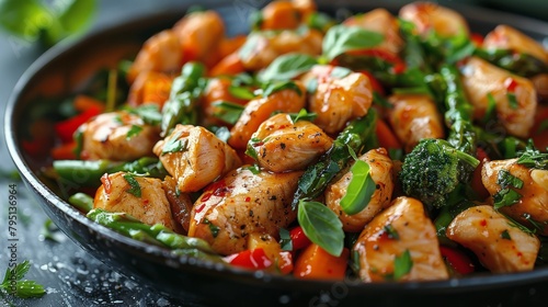 Bowl of Stir Fry With Broccoli and Red Peppers