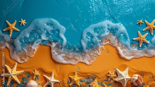 Starfish and Shells on Beach Sand