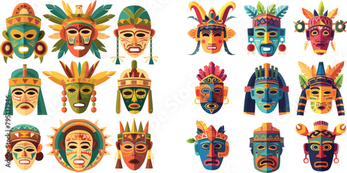 Ethnic mask icons or inca flat masks