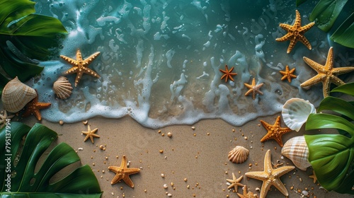 Starfish and Shells on Beach